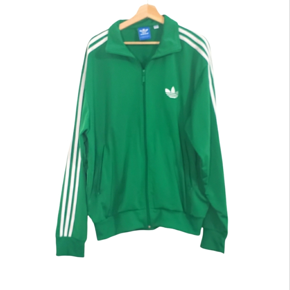 Adidas Firebird Green White Full Three Stripe Zip Track Jacket Men's XL